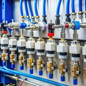 Pneumatic system components with hoses and valve controller, pneumatic, system, tubes, equipment, technology